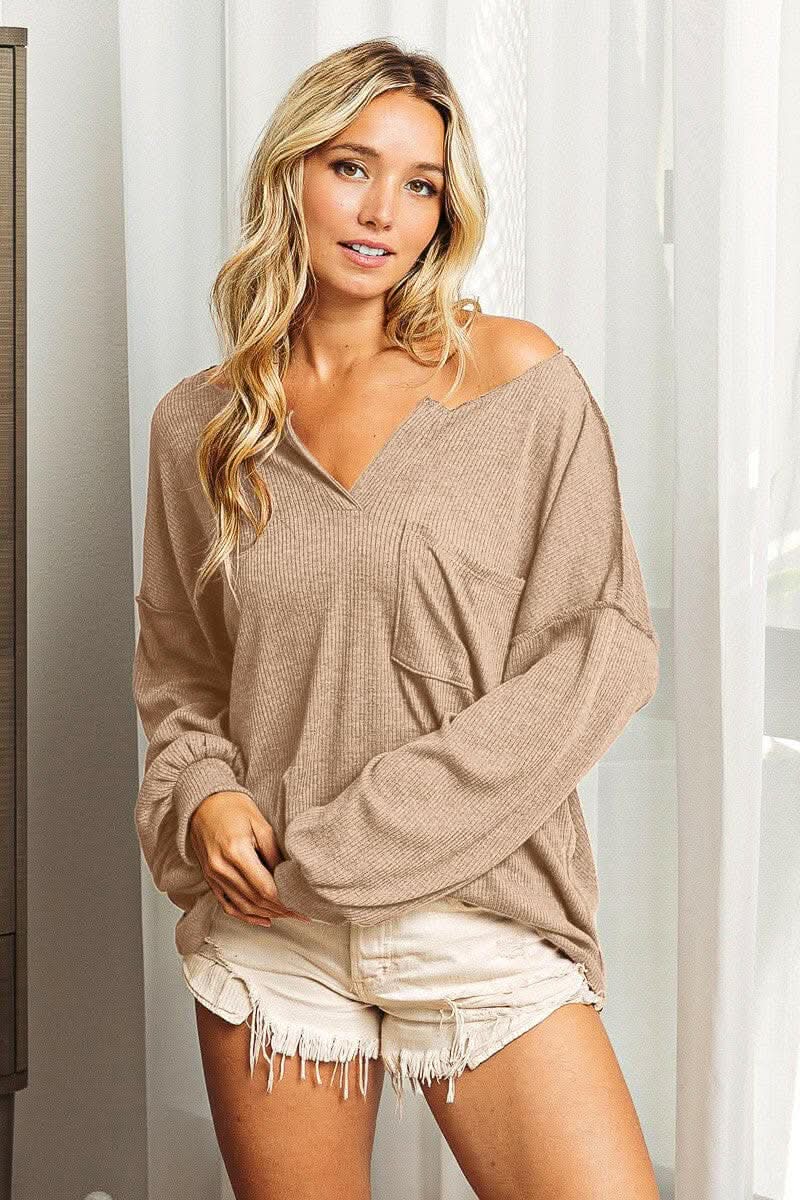 BiBi Exposed Seam Long Sleeve Top - Love Salve